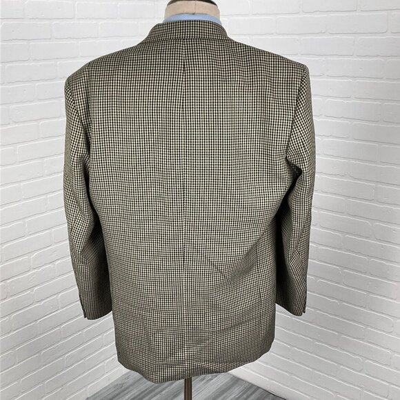 Oradinum Blazer Men 44 Tan Green Houndstooth Double Breasted Polyester Romainia‎ - Picture 4 of 16